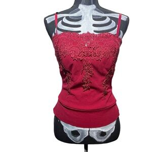 Haute monde red lace tank top medium